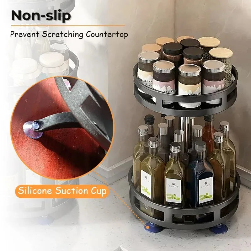 360° Rotating Spice Rack Organizer — 1, 2 & 3 Tier Counter Turntable