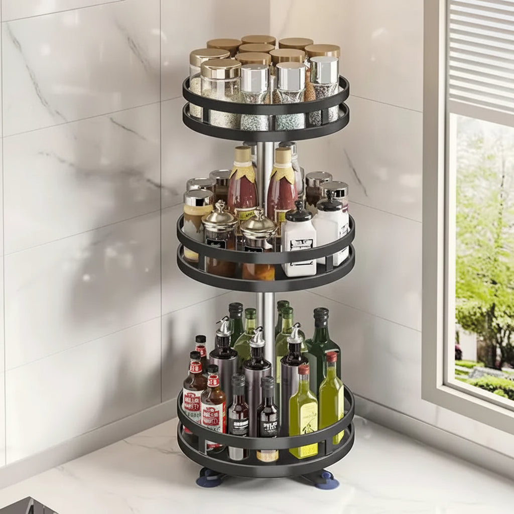 360° Rotating Spice Rack Organizer — 1, 2 & 3 Tier Counter Turntable