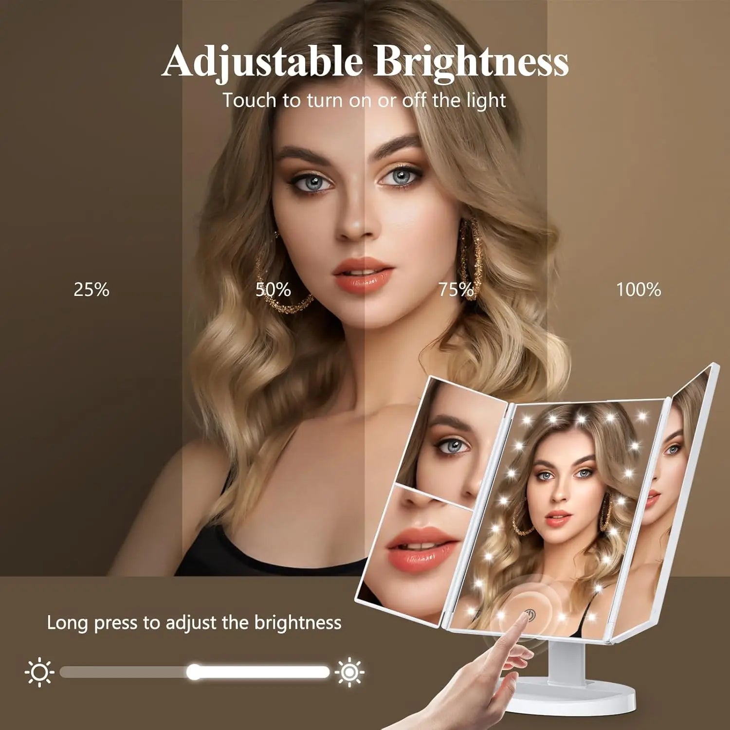LED Trifold Vanity Mirror with Magnification