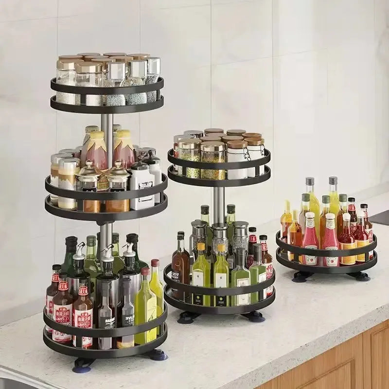 360° Rotating Spice Rack Organizer — 1, 2 & 3 Tier Counter Turntable
