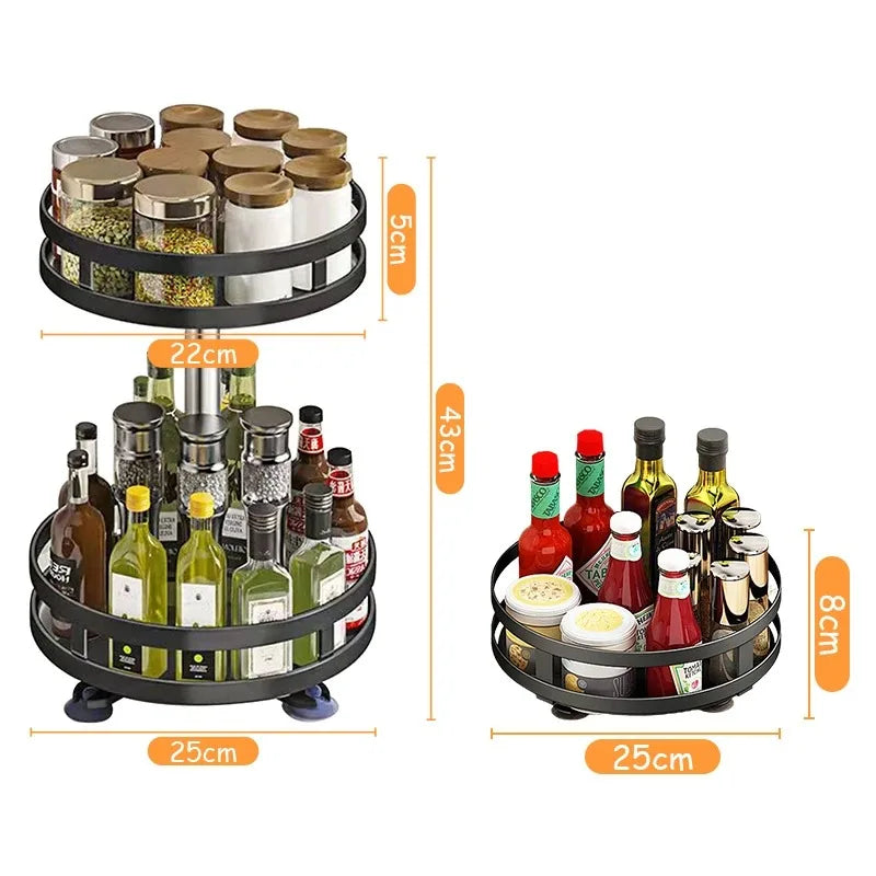 360° Rotating Spice Rack Organizer — 1, 2 & 3 Tier Counter Turntable