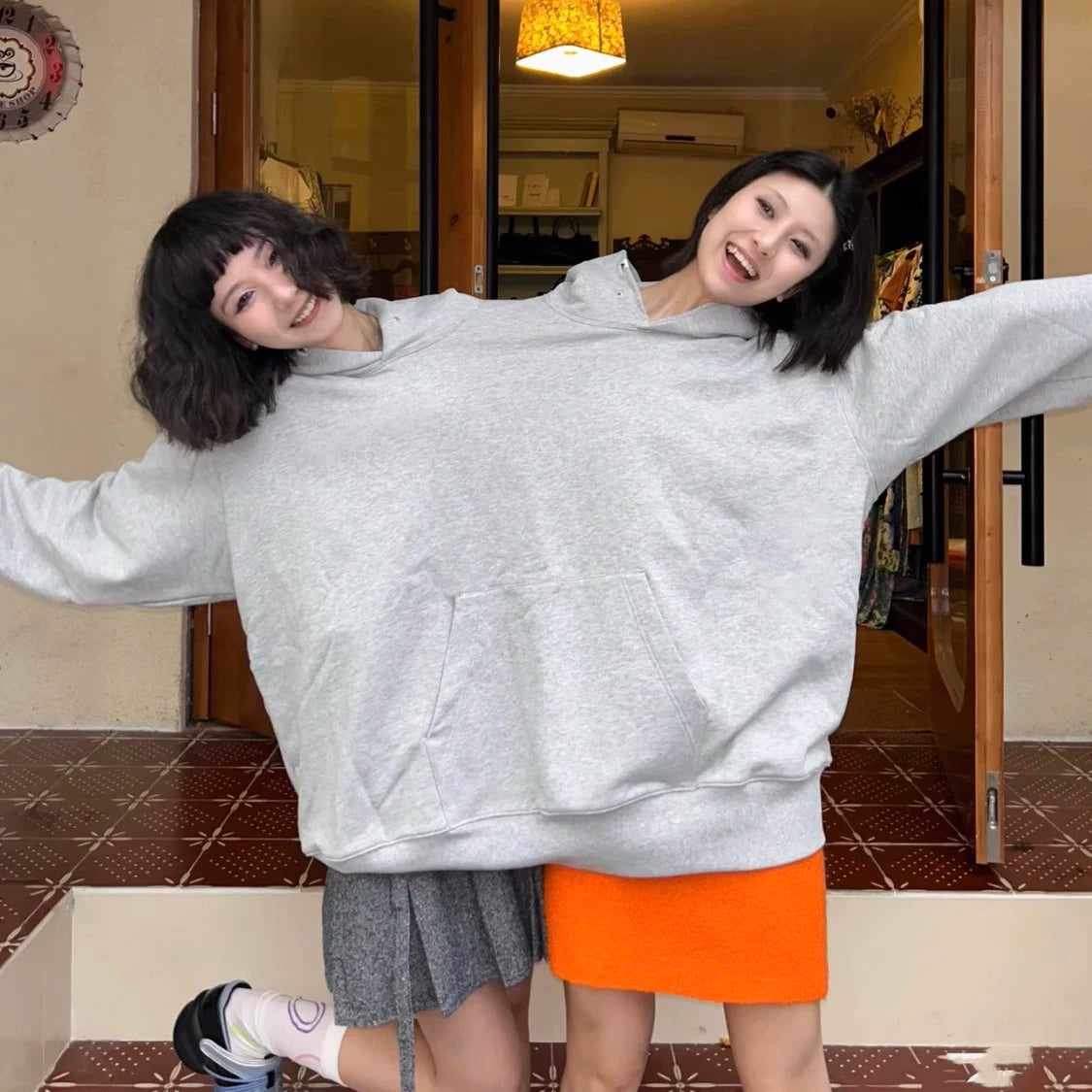 Two-Person Couples Hoodie — Oversized Shared Fleece