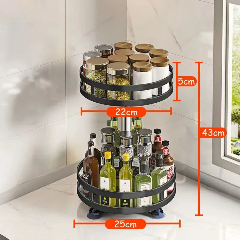 360° Rotating Spice Rack Organizer — 1, 2 & 3 Tier Counter Turntable
